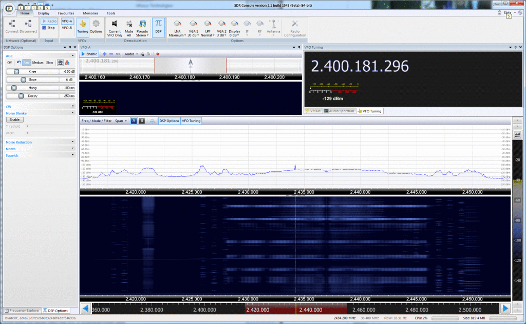 38.4MHz of RF bandwidth at 2.4GHz with SDR-Radio and bladeRF